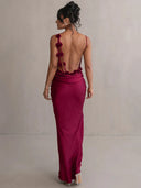 Mozision Floral Draped Backless Maxi Dress For Women Elegant