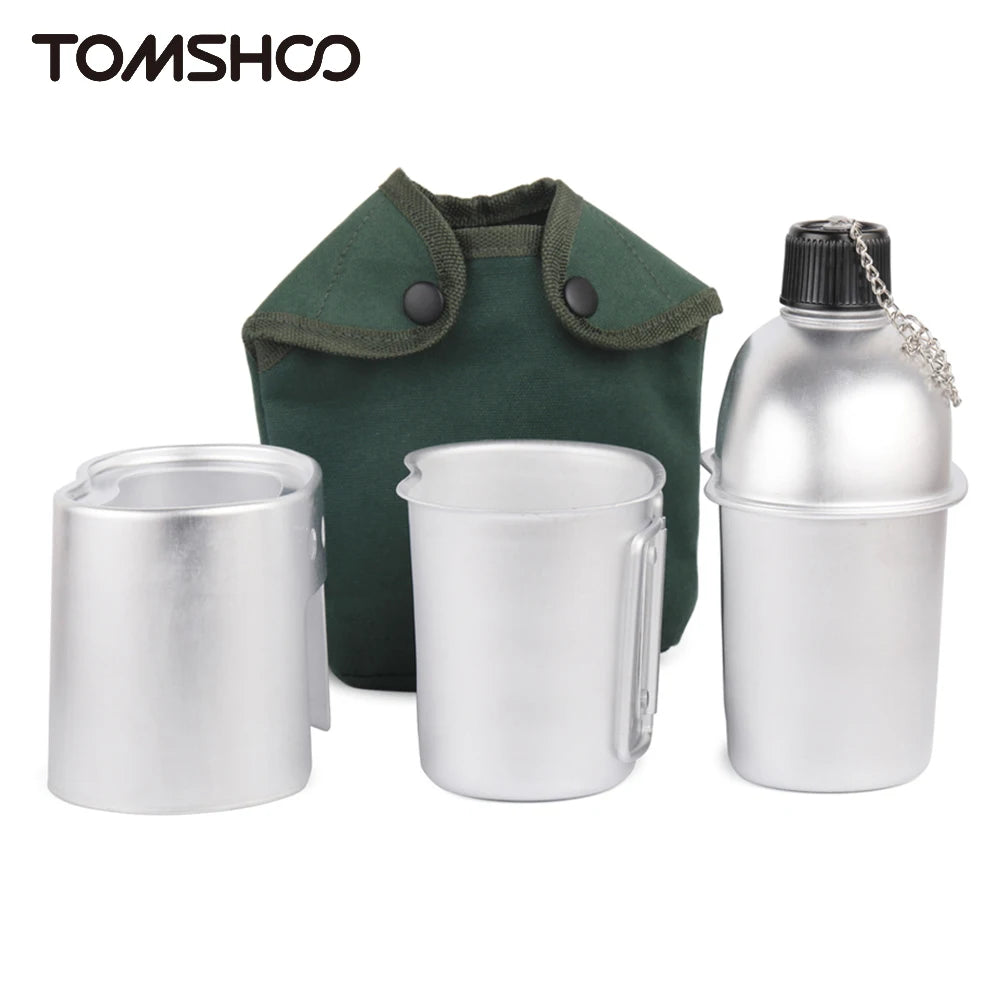 Lightweight Aluminum Camping Cookware Set - 3/4pcs Outdoor Canteen, Cup & Wood Stove for Hiking and Backpacking