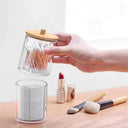 Acrylic Cotton Pad and Swab Holder with Bamboo Lid: Stylish Bathroom Organizer  ourlum.com   