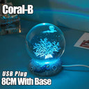 USB LED night light, Galaxy Crystal Ball lamp, 3D planet moon lamp, home decoration  ourlum.com Coral-B  