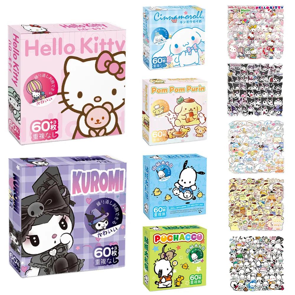 60-Piece Adorable Sanrio Character Sticker Set for Kids and Girls - DIY Laptop, Phone, Diary Decoration  ourlum.com   