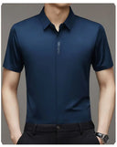 High End Mulberry Silk Men Short Sleeve Business Shirt