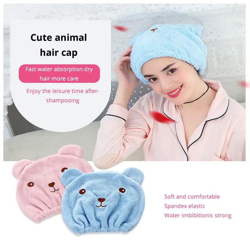 Lovely Bear Microfiber Hair Drying Cap: Cute Bear Design, Quick Dry, Adorable Bathing Accessory  ourlum.com   