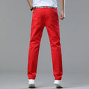 Red White Jeans Men's Stretch Cotton Denim Pants Classic Straight Fashion Fit Autumn Business Casual Trousers Man Clothes