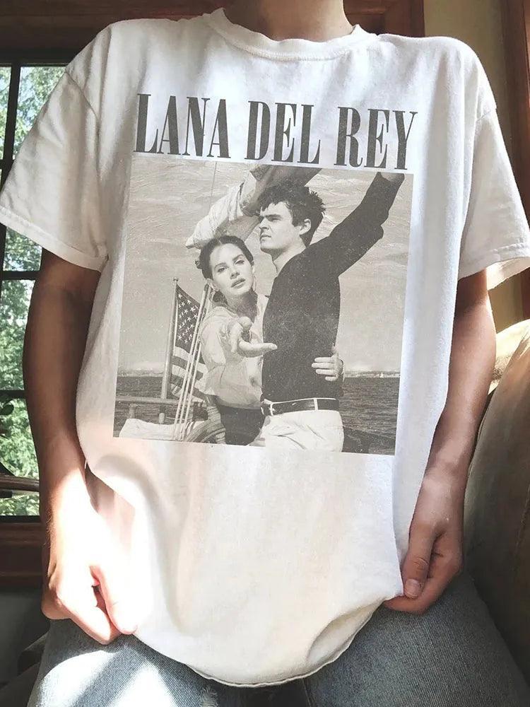 Lana Del Rey Sailing Tan Vintage Cotton Tee - Summer Unisex Harajuku Casual T-Shirt  ourlum.com WHITE S 