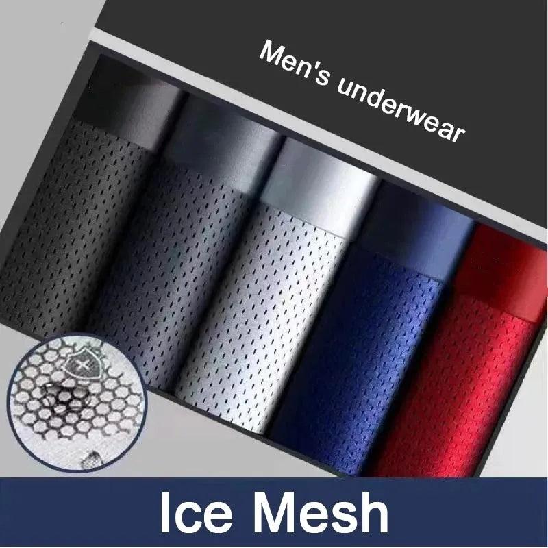 Ice Silk Mesh Boxer Shorts for Men - Plus Size Sexy Underwear with Breathable Fabric  ourlum.com   