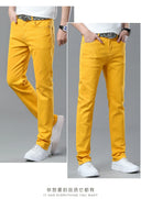 Four Season New Men's Yellow Jeans Fashion Business Casual Straight Denim Stretch Trousers All-match Men's Casual Pants Jeans