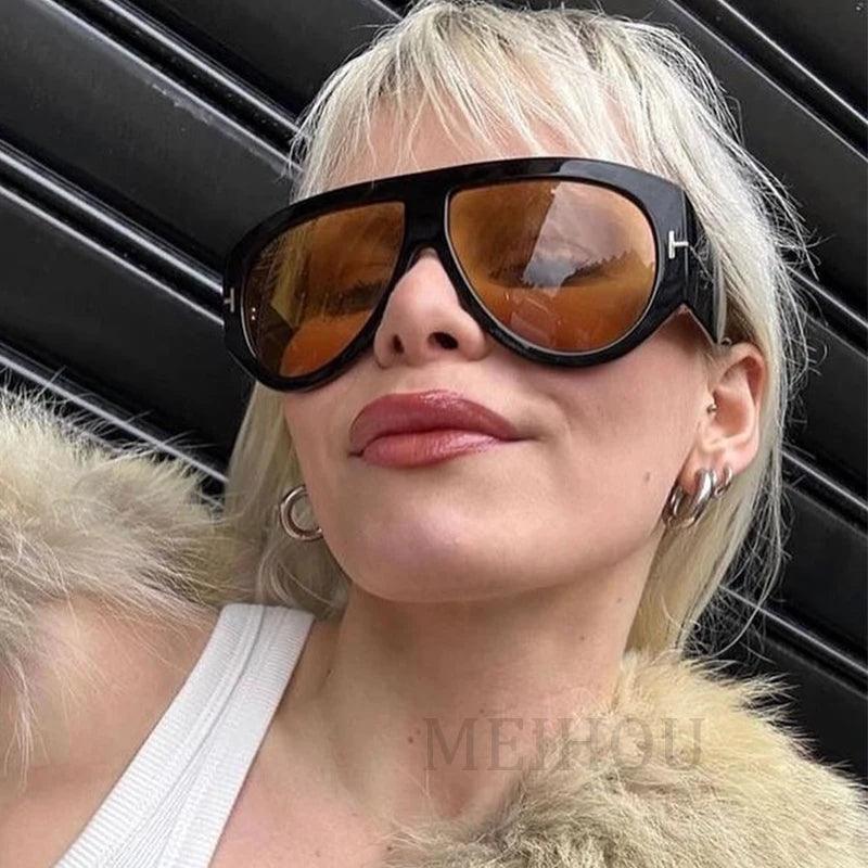 Chic Oversized Pilot Sunglasses for Women with Gradient Lenses - Retro Luxury Big Frame Shades 2023