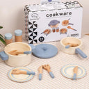 Wooden Pretend Play Kitchen Cookware Set for Kids Toys