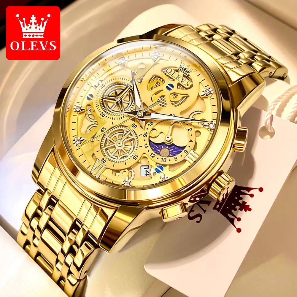 Luxury Gold Skeleton Watch for Men: Waterproof Quartz Timepiece  ourlum.com   