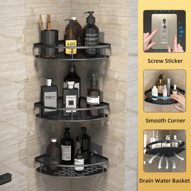 Aluminum Alloy Bathroom Kitchen Shower Organizer: Sleek Dual Tier Design  ourlum.com   