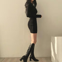 Retro Knit V-Neck Bodycon Dress Vintage Fall/Winter Sweater