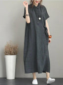 Summer Lapel Dress Vintage Breathable Cotton Linen Outfit