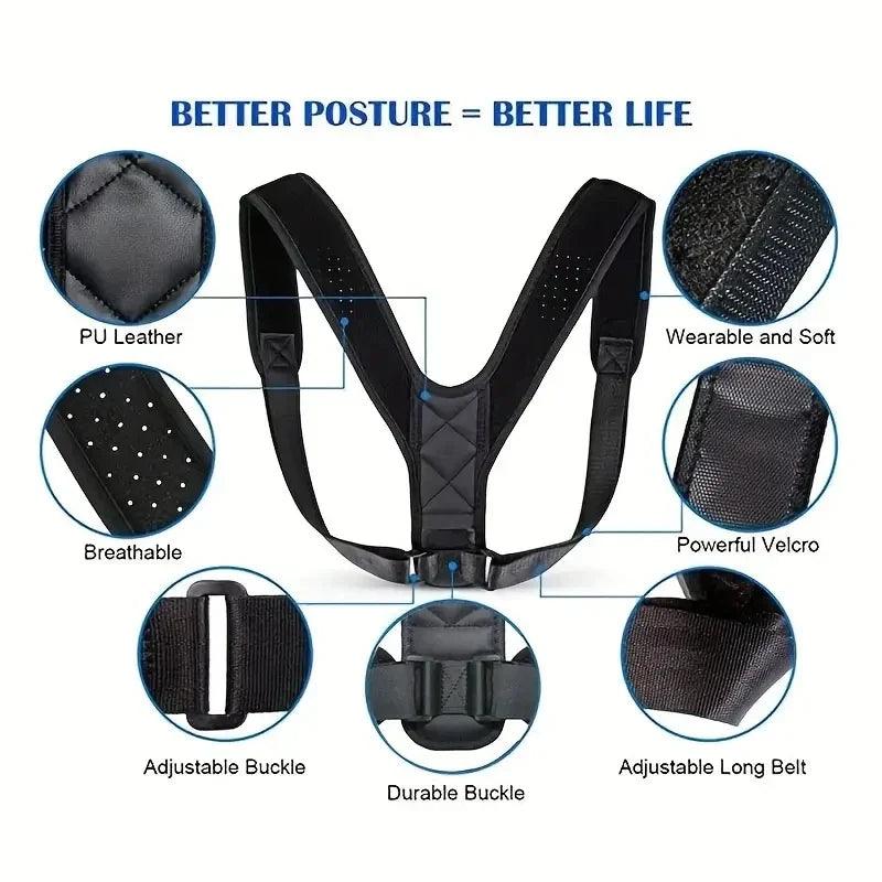 Posture Corrector Clavicle Spine Back Belt Adjustable Unisex Upper Back Shoulder Lumbar Posture Correction  ourlum.com   