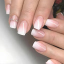 French False Nails Chic Nude White Short Square Tips Glue