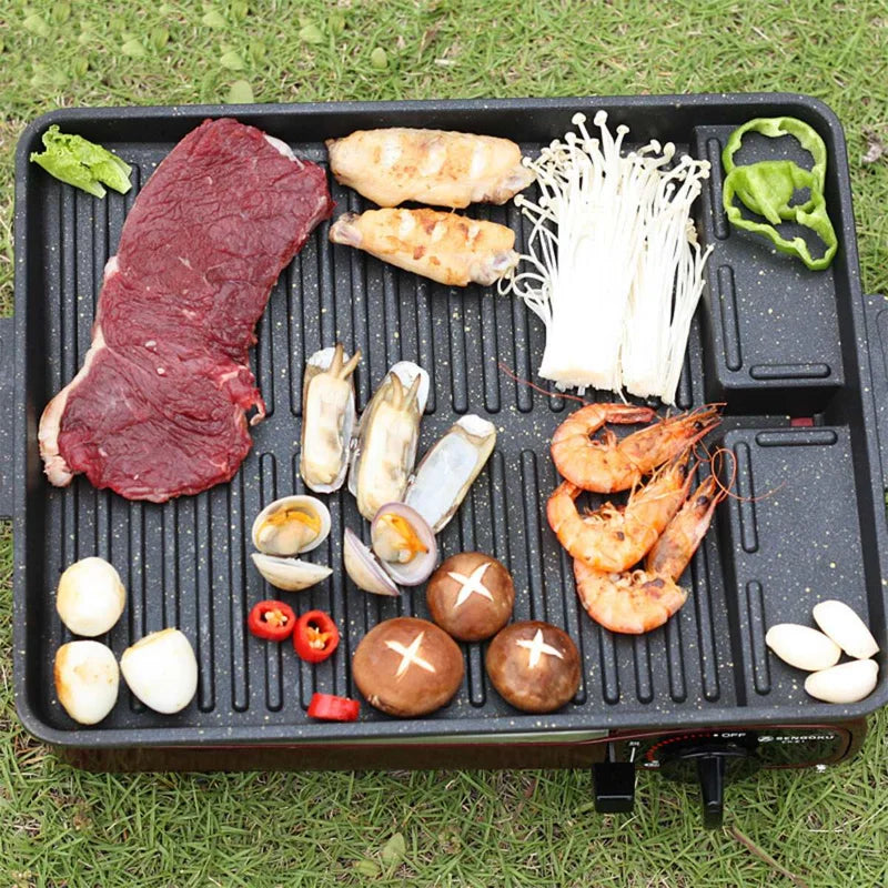 Portable Non-Stick BBQ Grill Pan for Korean Barbecue - 32x26cm Butane Stove Plate