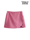 Vintage High Waist Zippered Skort Shorts Elegant Choice