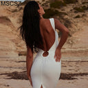 MSCSZ White Backless Maxi Dress V-Neck Sleeveless 2024