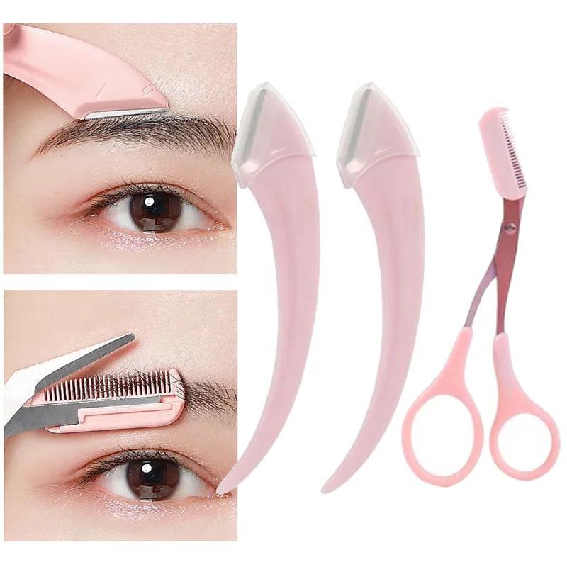 Karsyngirl 1/2/3Pcs Eyebrow Trimming Knife Eyebrow Face Razor For Women Eyebrow Scissors With Comb Brow Trimmer Scraper  ourlum.com   