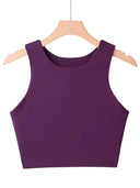 2023 Summer Collection Women's Sleeveless Double Nylon Tank Tops - Elegant O-neck Design  ourlum.com Dark purple M 