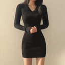 Retro Knit V-Neck Bodycon Dress Vintage Fall/Winter Sweater