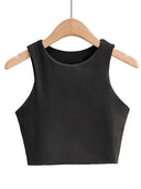 2023 Summer Collection Women's Sleeveless Double Nylon Tank Tops - Elegant O-neck Design  ourlum.com black M 