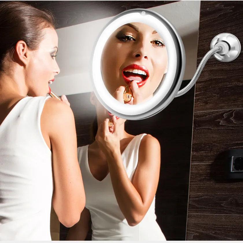 Flexible Gooseneck LED Lighted Makeup Mirror with 10x Magnification - Illuminate Your Beauty Routine  ourlum.com   