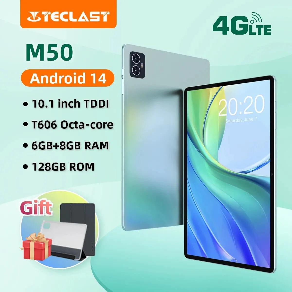 Teclast M50 Android 14 Tablet T606 8-core 6GB+8GB RAM 128GB ROM 10.1" Incell Fully Laminated 4G Network GPS Widevine L1 8mm Slim  ourlum.com Teclast M50  