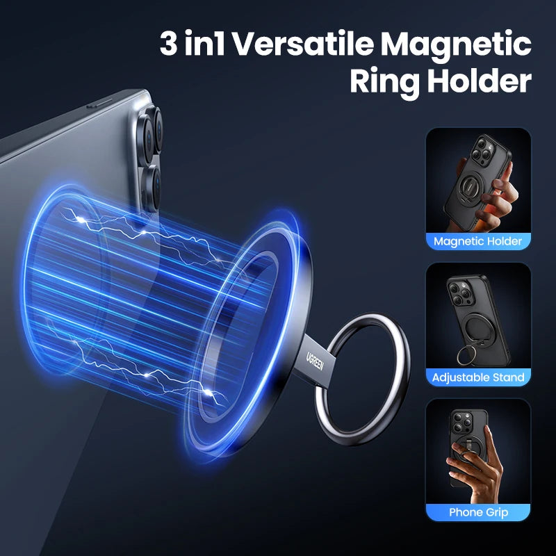 UGREEN Magnetic Phone Ring Holder For Magsafe iPhone 15 14 13 Pro Xiaomi Samsung Huawei Aluminum 360° Rotation MobilePhone Stand