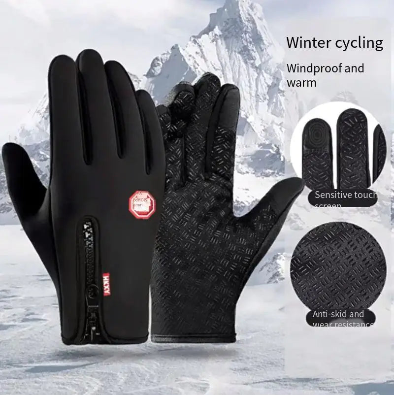 Outdoor Glove Touch Screen Men's And Women's Cycling Zipper Sports Winter Windproof Warm Fleece Mountaineering Ski Sports Gloves