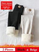 Cozy Chic Winter Leggings for Women - Stylish Thermal Velvet Cotton Slimming Tights with Fleece Lining  ourlum.com Thick BlackBeige S 