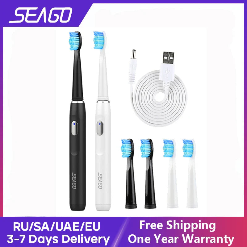 Seago Electric Toothbrush Rechargeable Sonic Vibrate 4 Clean Modes Waterproof Brushes Soft Bristle Portable Adult Timer Brush