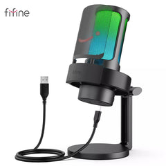 FIFINE A8 USB Mic: Elevate Gaming Setup with RGB Lighting & Pro Sound.