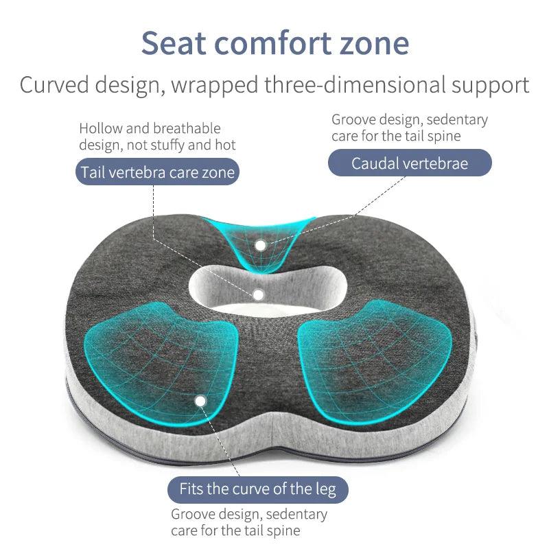 Ergonomic Memory Foam Seat Cushion for Tailbone Pain Relief - Perfect for Office, Home, and Car