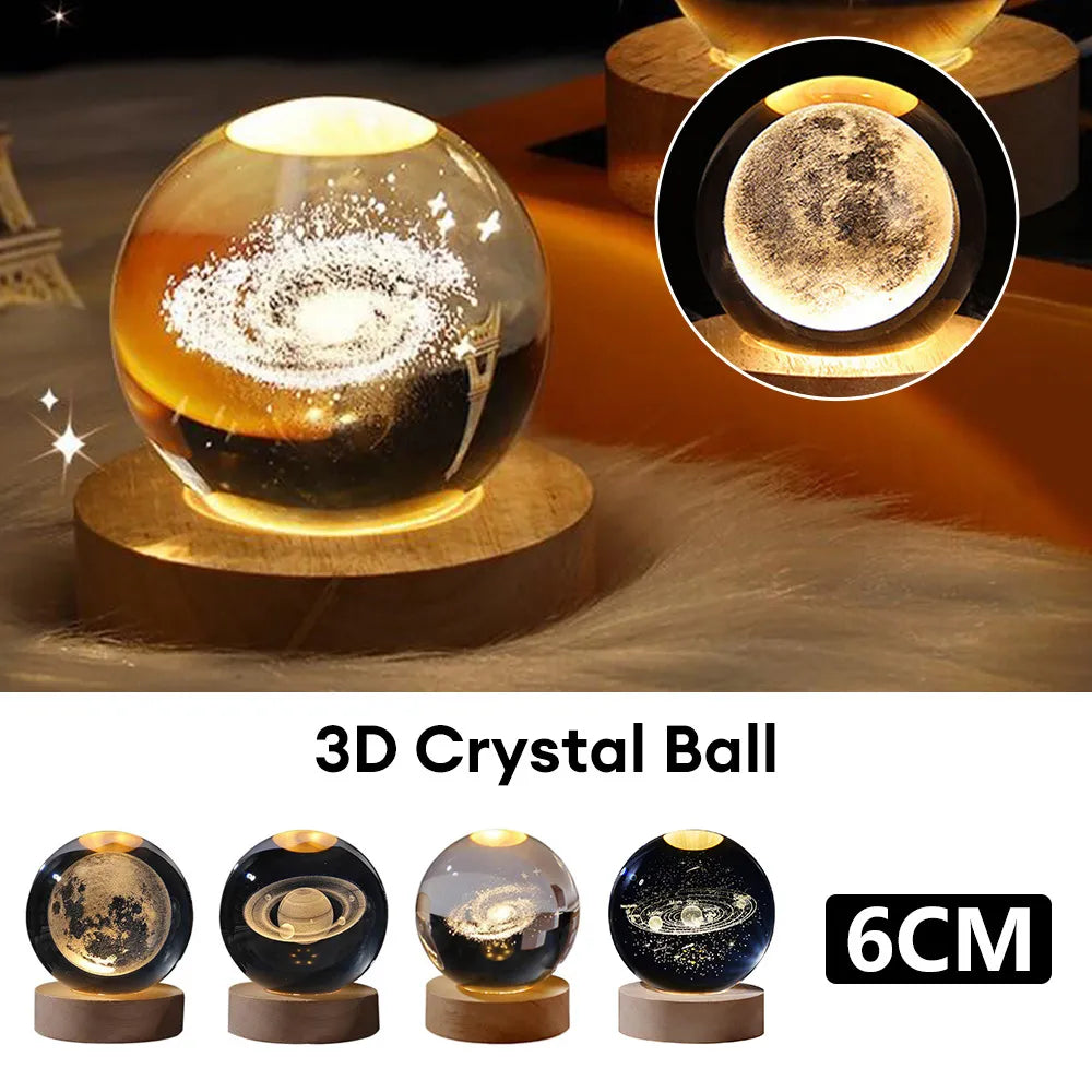 USB Luminous Crystal Ball Nightlight 3D Planet Moon Lamp Creative Decoration Nightlight LED Crystal Ball Christmas Gift  ourlum.com   