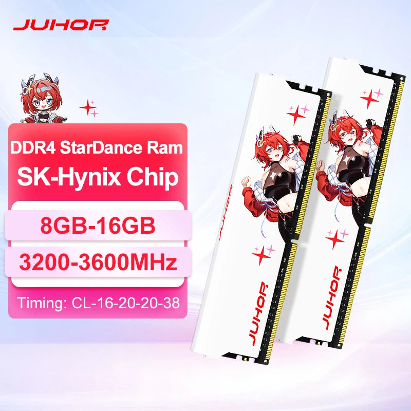 JUHOR Memoria Ram ddr4 8GB 16GB 3200MHz 3600MHz DIMM Desktop  Gaming Memory RAMS with White Heat Sink