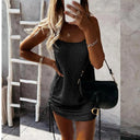 Allure Chic Backless Mini Dress: Elegant Solid Drawstring Women's Fashion Summer Dress  ourlum.com black L 