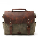 Classic Vintage Oil Waxed Canvas and Crazy Horse Leather Men’s Crossbody Briefcase