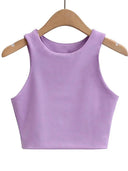 2023 Summer Collection Women's Sleeveless Double Nylon Tank Tops - Elegant O-neck Design  ourlum.com PURPLE M 