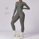 Empowering Elegance: Zipper Nude Long Sleeve High Intensity Workout Leotard  OurLum.com Grey M CHINA