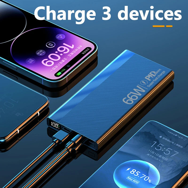 30000mAh Power Bank with 66W Fast Charging for iPhone, Samsung, Huawei, and Xiaomi - Portable External Battery Charger with LED Display and Dual USB Outputs