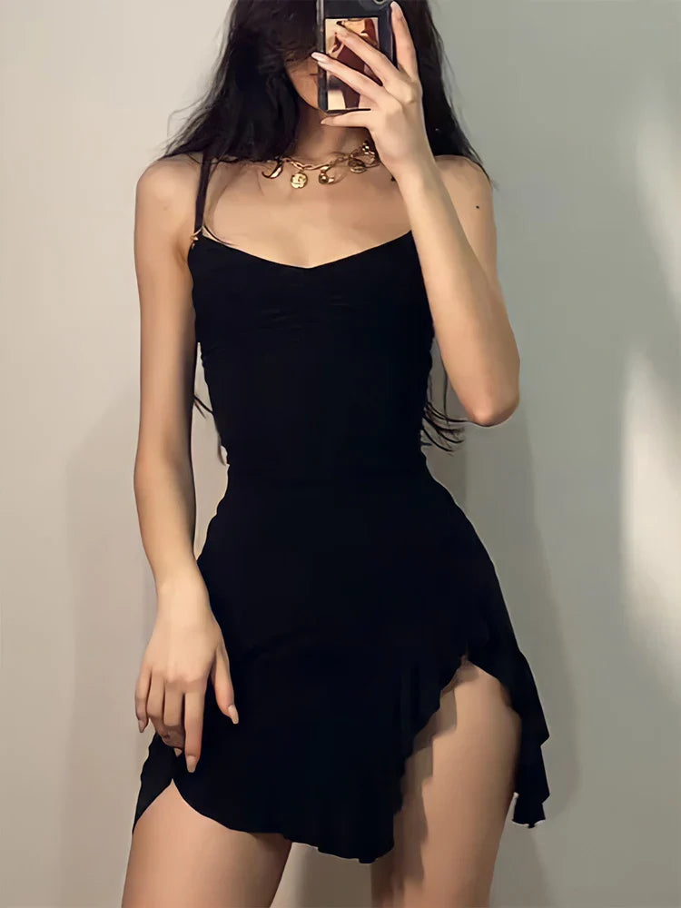 Black Backless Mini Dress: Sleek Streetwear Fashion with Bodycon Fit - Summer Party Style