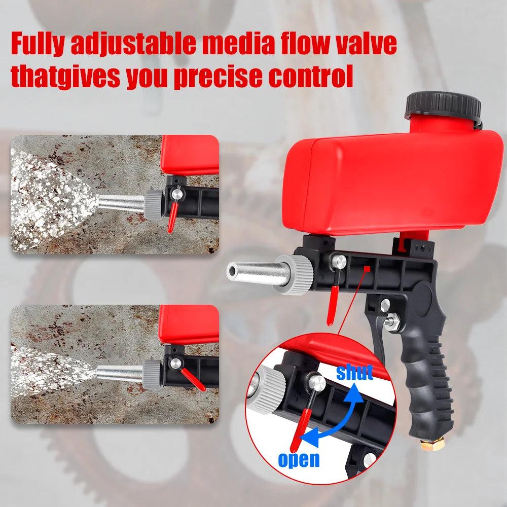 90psi Adjustable Pneumatic Sandblasting Gun, 2.1lbs Portable Home Sandblasting Machine, Cordless Gravity Small Handheld Air Tool  ourlum.com   