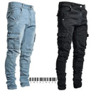 Street Elastic Jeans Men Denim Cargo Pants Multi Pockets