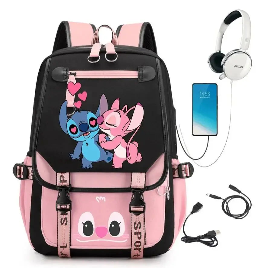 MINISO Stitch Backpack Anime Cosplay Unisex Students School Bag Cartoon Bookbag Laptop Travel Rucksack Outdoor Bag