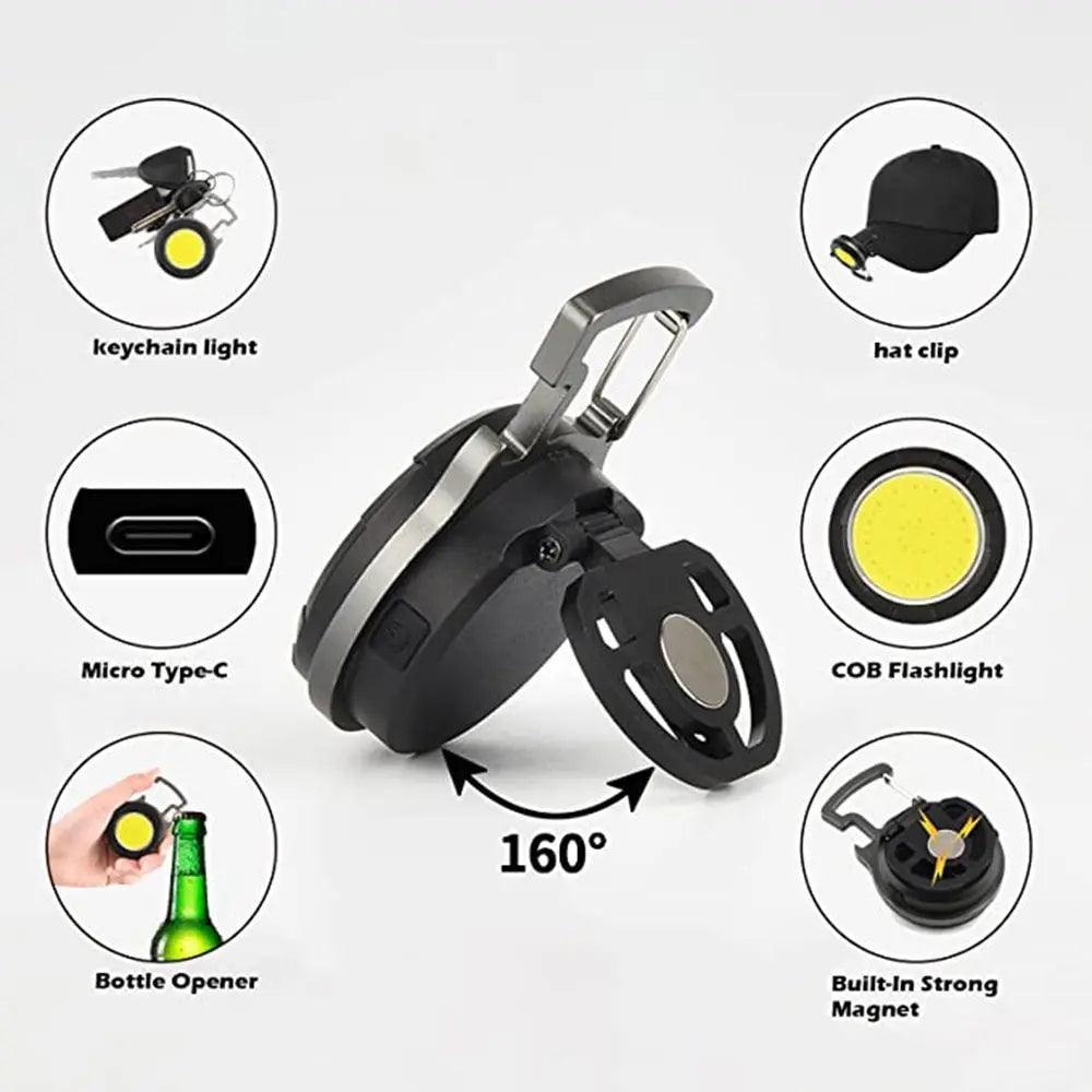 Mini COB Keychain Flashlight with Bottle Opener: Rechargeable Outdoor Light  ourlum.com   