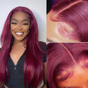 Glueless Burgundy 99J Lace Front Wig 180% Human Hair Quality