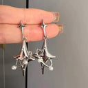 Liquid Silver Geometric Clip Earrings Y2K Punk Accessory