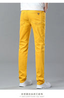 Four Season New Men's Yellow Jeans Fashion Business Casual Straight Denim Stretch Trousers All-match Men's Casual Pants Jeans