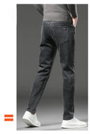 Winter Fleece Thick Warm Men's Slim Straight Denim Pants